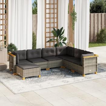 ARDEBO.de - 7-tlg. Garten-Sofagarnitur mit Kissen Grau Poly Rattan