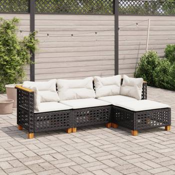 ARDEBO.de - 4-tlg. Garten-Sofagarnitur mit Kissen Schwarz Poly Rattan