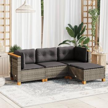 ARDEBO.de - 4-tlg. Garten-Sofagarnitur mit Kissen Grau Poly Rattan