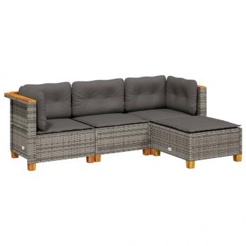 4-tlg. Garten-Sofagarnitur mit Kissen Grau Poly Rattan