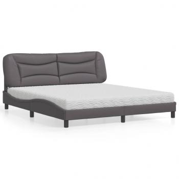 ARDEBO.de - Bett mit Matratze Grau 180x200 cm Kunstleder