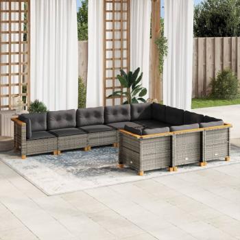 ARDEBO.de - 10-tlg. Garten-Sofagarnitur mit Kissen Grau Poly Rattan
