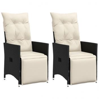 ARDEBO.de - Gartensessel mit Kissen 2 Stk. Verstellbar Schwarz Poly Rattan