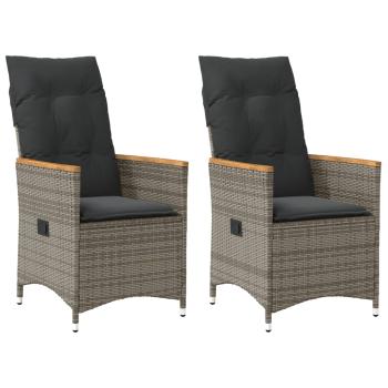 ARDEBO.de - Gartensessel mit Kissen 2 Stk. Verstellbar Grau Poly Rattan