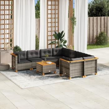 ARDEBO.de - 9-tlg. Garten-Sofagarnitur mit Kissen Grau Poly Rattan