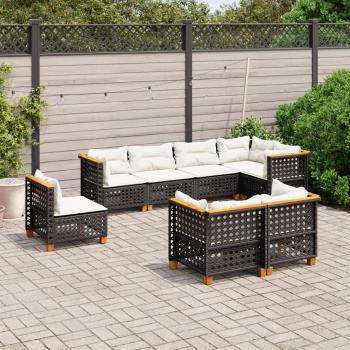 ARDEBO.de - 8-tlg. Garten-Sofagarnitur mit Kissen Schwarz Poly Rattan