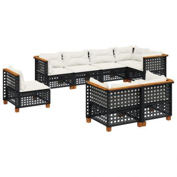 8-tlg. Garten-Sofagarnitur mit Kissen Schwarz Poly Rattan