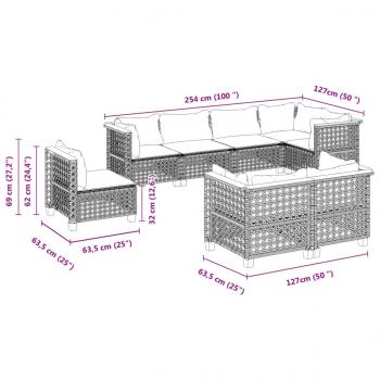 8-tlg. Garten-Sofagarnitur mit Kissen Schwarz Poly Rattan
