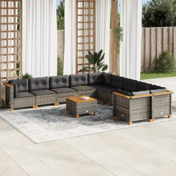 ARDEBO.de - 11-tlg. Garten-Sofagarnitur mit Kissen Grau Poly Rattan