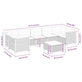 8-tlg. Garten-Sofagarnitur mit Kissen Grau Poly Rattan