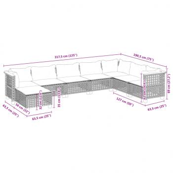 8-tlg. Garten-Sofagarnitur mit Kissen Schwarz Poly Rattan
