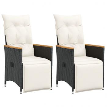 ARDEBO.de - Gartensessel mit Kissen 2 Stk. Verstellbar Schwarz Poly Rattan