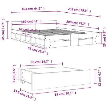 Bettgestell mit Schubladen Sonoma-Eiche 160x200cm Holzwerkstoff