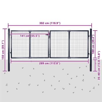 Mesh-Gartentor Verzinkter Stahl 289 x 100 cm Grau