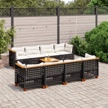 ARDEBO.de - 9-tlg. Garten-Sofagarnitur mit Kissen Schwarz Poly Rattan