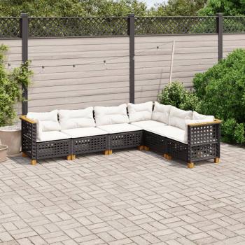 ARDEBO.de - 6-tlg. Garten-Sofagarnitur mit Kissen Schwarz Poly Rattan