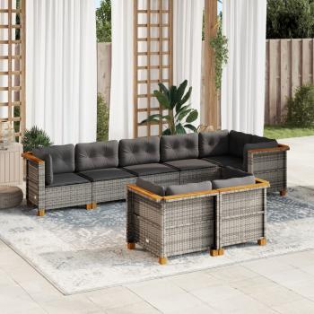 ARDEBO.de - 8-tlg. Garten-Sofagarnitur mit Kissen Grau Poly Rattan