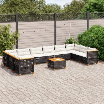 ARDEBO.de - 11-tlg. Garten-Sofagarnitur mit Kissen Schwarz Poly Rattan