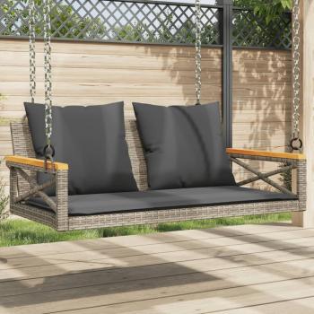 ARDEBO.de - Hängebank mit Kissen Grau 109x62x40 cm Poly Rattan