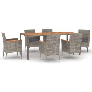 ARDEBO.de - 7-tlg. Garten-Essgruppe mit Kissen Grau Poly Rattan