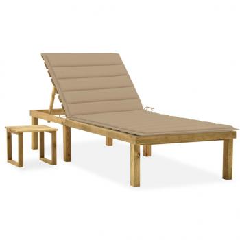 ARDEBO.de - Garten-Sonnenliege mit Tisch und Auflage Kiefer Imprägniert