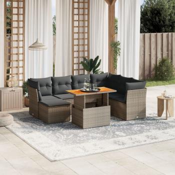ARDEBO.de - 8-tlg. Garten-Sofagarnitur mit Kissen Grau Poly Rattan
