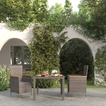 ARDEBO.de - 3-tlg. Garten-Essgruppe mit Auflagen Poly Rattan Schwarz & Grau