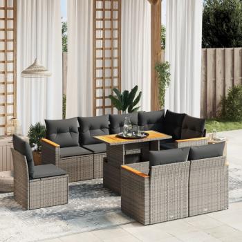 ARDEBO.de - 9-tlg. Garten-Sofagarnitur mit Kissen Grau Poly Rattan