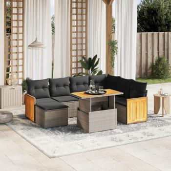 ARDEBO.de - 8-tlg. Garten-Sofagarnitur mit Kissen Grau Poly Rattan