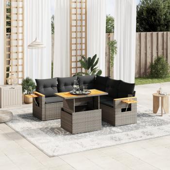 ARDEBO.de - 6-tlg. Garten-Sofagarnitur mit Kissen Grau Poly Rattan