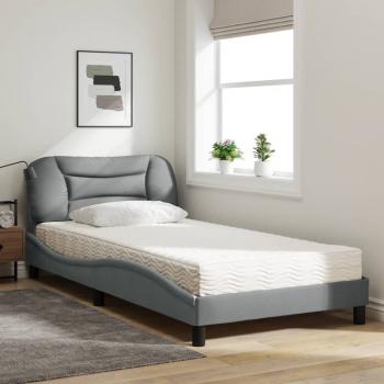 Bett mit Matratze Hellgrau 100x200 cm Stoff