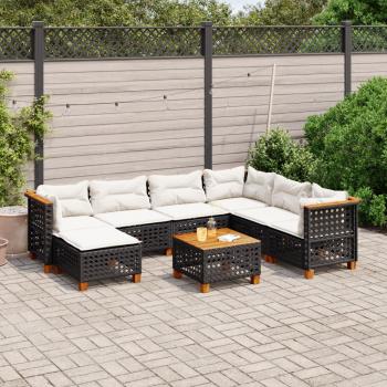 ARDEBO.de - 8-tlg. Garten-Sofagarnitur mit Kissen Schwarz Poly Rattan