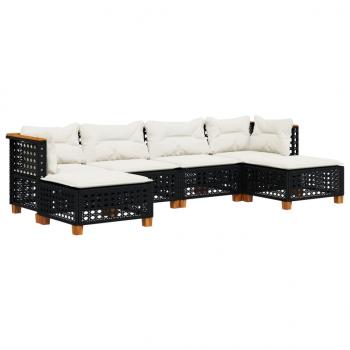 6-tlg. Garten-Sofagarnitur mit Kissen Schwarz Poly Rattan