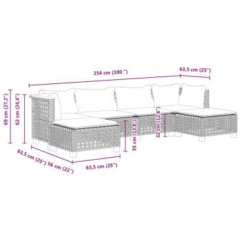 6-tlg. Garten-Sofagarnitur mit Kissen Schwarz Poly Rattan
