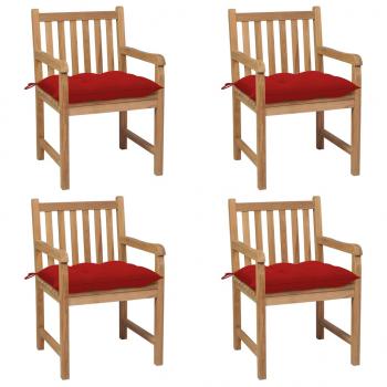 ARDEBO.de - Gartenstühle 4 Stk. mit Roten Kissen Massivholz Teak