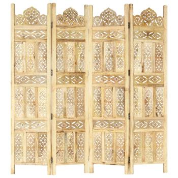 ARDEBO.de - 4-tlg. Raumteiler Handgeschnitzt 160×165 cm Mango Massivholz