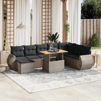 ARDEBO.de - 9-tlg. Garten-Sofagarnitur mit Kissen Grau Poly Rattan