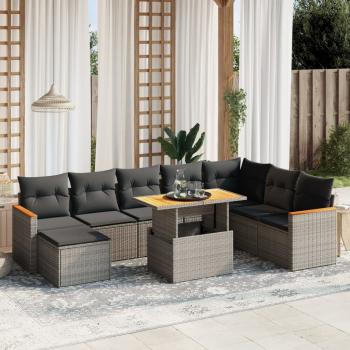 ARDEBO.de - 9-tlg. Garten-Sofagarnitur mit Kissen Grau Poly Rattan