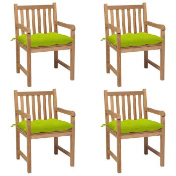ARDEBO.de - Gartenstühle 4 Stk. mit Hellgrünen Kissen Massivholz Teak
