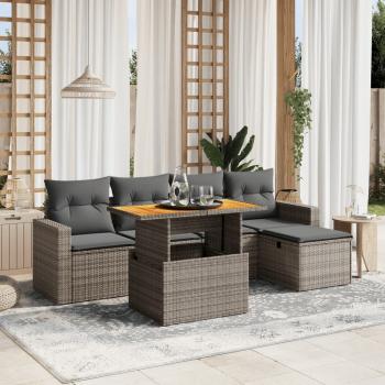 ARDEBO.de - 6-tlg. Garten-Sofagarnitur mit Kissen Grau Poly Rattan