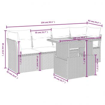 5-tlg. Garten-Sofagarnitur mit Kissen Grau Poly Rattan
