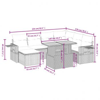 8-tlg. Garten-Sofagarnitur mit Kissen Grau Poly Rattan