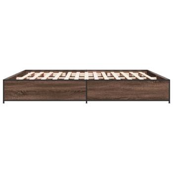 ARDEBO.de - Bettgestell Braun Eichen-Optik 200x200 cm Holzwerkstoff Metall