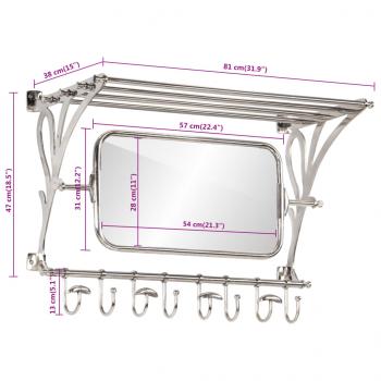 Wandgarderobe mit Kleiderhaken & Spiegel Aluminium