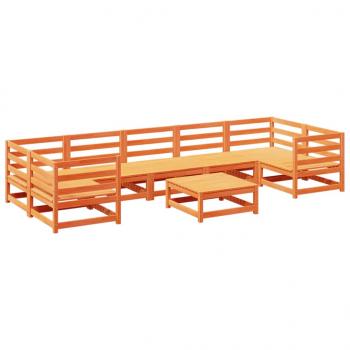 8-tlg. Garten-Sofagarnitur Wachsbraun Massivholz Kiefer