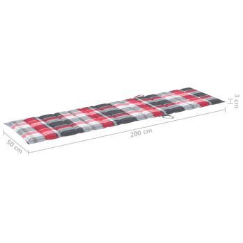 Sonnenliege mit Auflage Rotes Karomuster Massivholz Teak