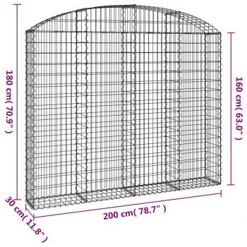 Gabione mit Hochbogen 200x30x160/180 cm Verzinktes Eisen