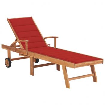 ARDEBO.de - Sonnenliege mit Auflage Rot Massivholz Teak