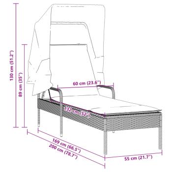 Sonnenliege mit Dach Hellgrau Poly Rattan