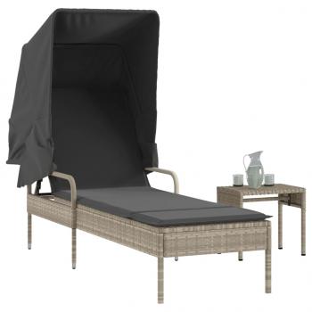 ARDEBO.de - Sonnenliege mit Dach und Tisch Hellgrau Poly Rattan